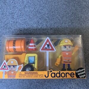 J'adore Rick Construction Worker Nature Wood Toys Play Set New DistressedPackage